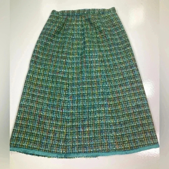 DaVidow Vintage Skirt 60s Tweed Green A Line  Drop Hem Size 27 - Picture 1 of 9